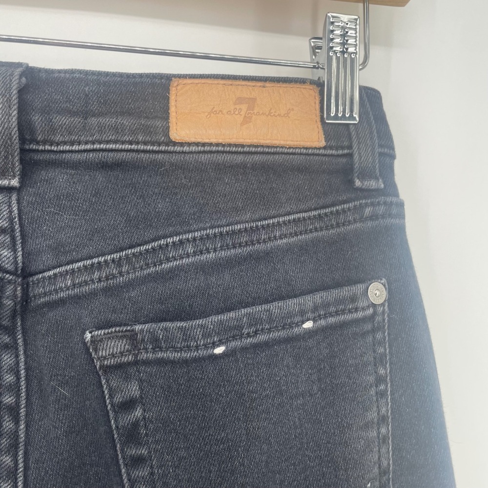 7 For All Mankind Luxe Vintage High Rise Flare Jeans Black Raw Hem Size 25 - Picture 9 of 11